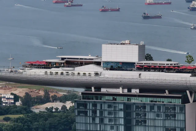 Singapore harbor and city viewed from Marina Bay Sands SkyPark