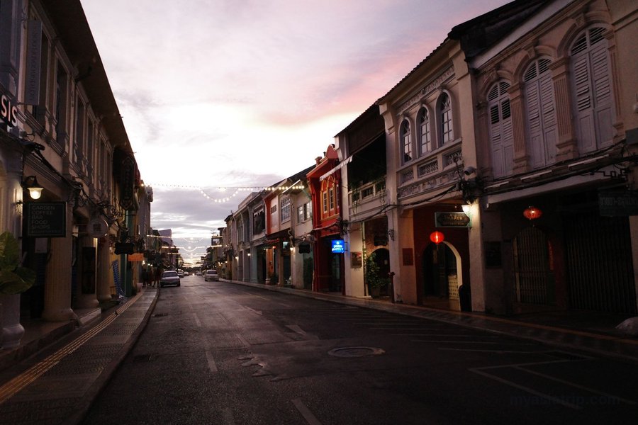 Colorful historic street in Phuket Old Town, Thailand