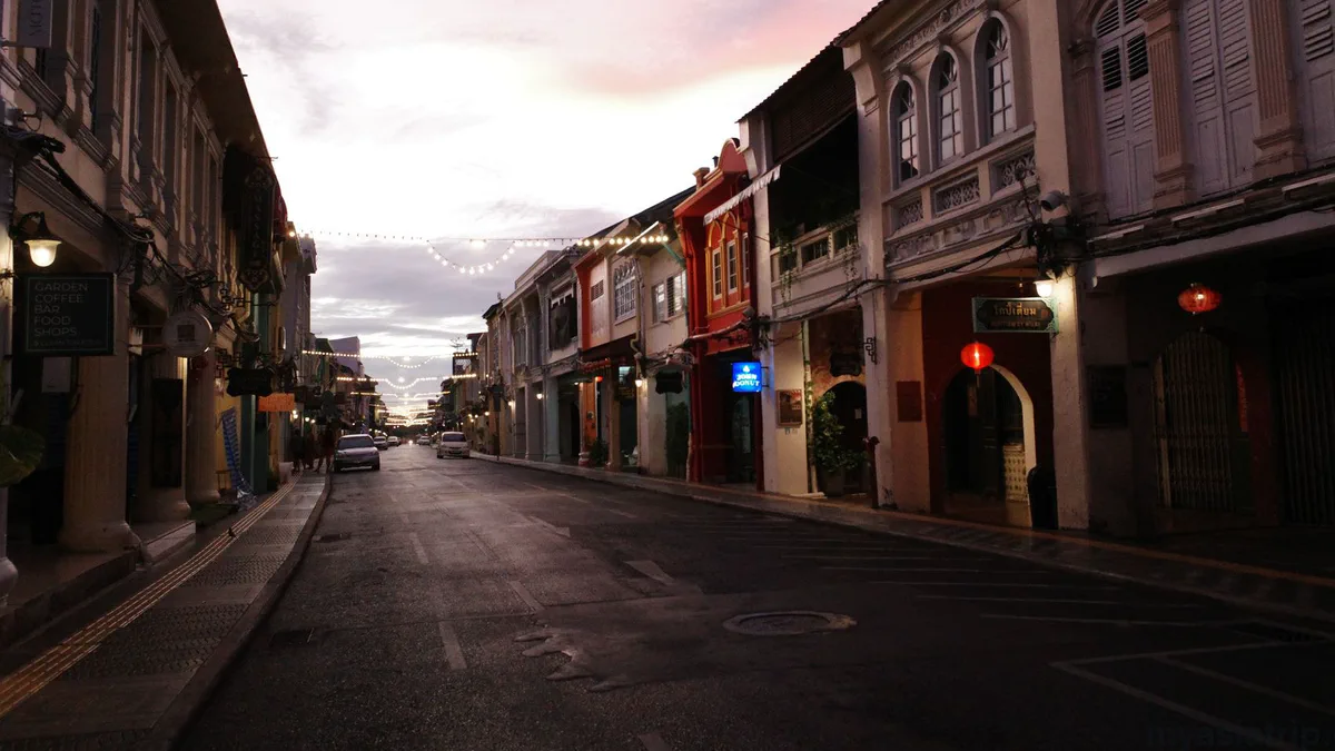 Colorful buildings in Phuket Old Town during the hot season